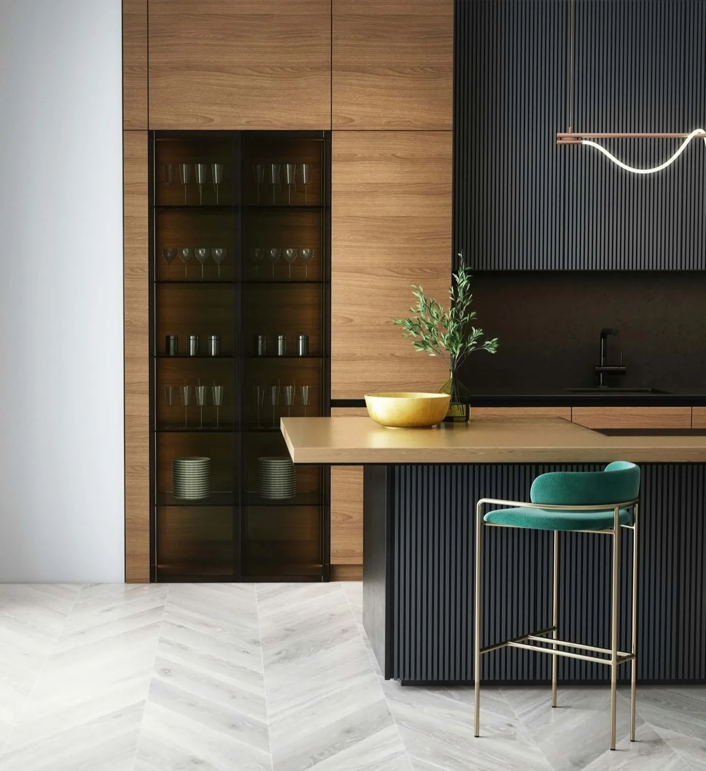 custom dark kitchen cabinets with fluted panels and gold hardware Temecula – Temecula CA